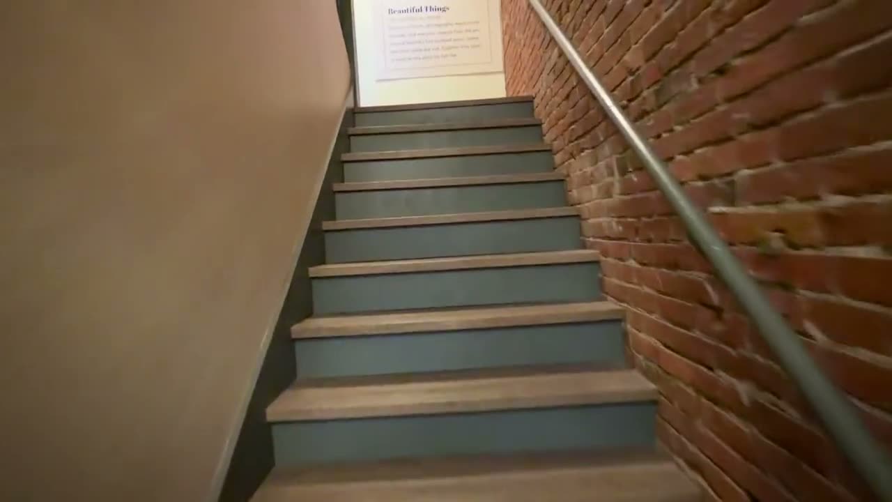 The stairs up to the Beautiful Things exhibition